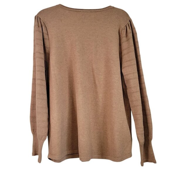 Chico's Women's Cashmere Blend Puffed Tiered Sleeve Detail Camel Sweater Size XL - Picture 9 of 13